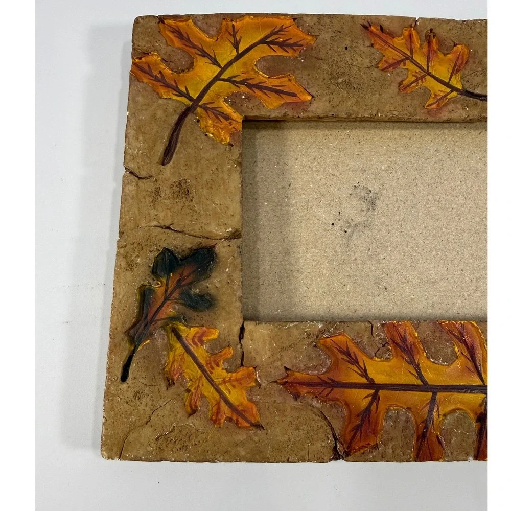 Fall Leaf Stone Picture Frame Home Decor 5x7 Tan Rustic Autumn Cottagecore